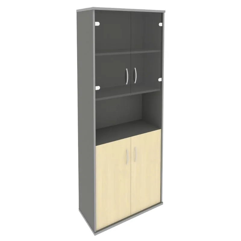 Шкаф высокий широкий (2 низкие двери ЛДСП, 2 низкие двери стекло) RIVA А.СТ-1.4