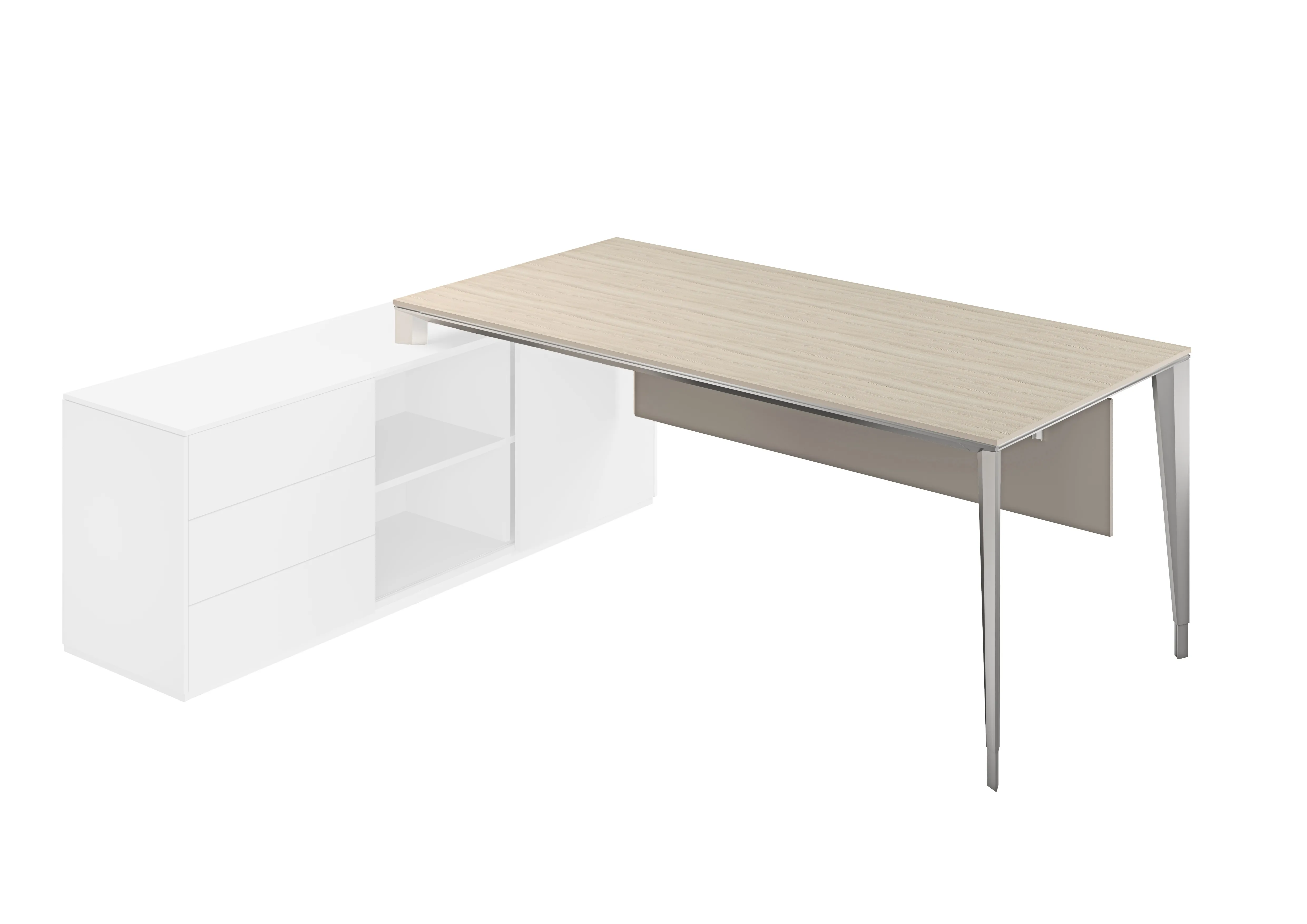 Стол под опорную тумбу 1700 левый, ясень наварра, мк алюминий  Atlas NZ-0105.YN.AL L