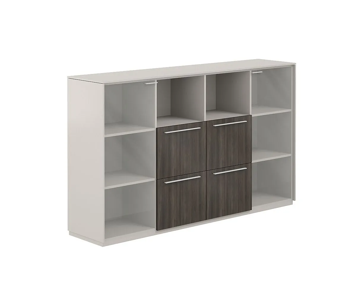 Шкаф средний, обвязка серый камень, фасады бренсон трюфель, Atlas NZ-0316.GS.BT