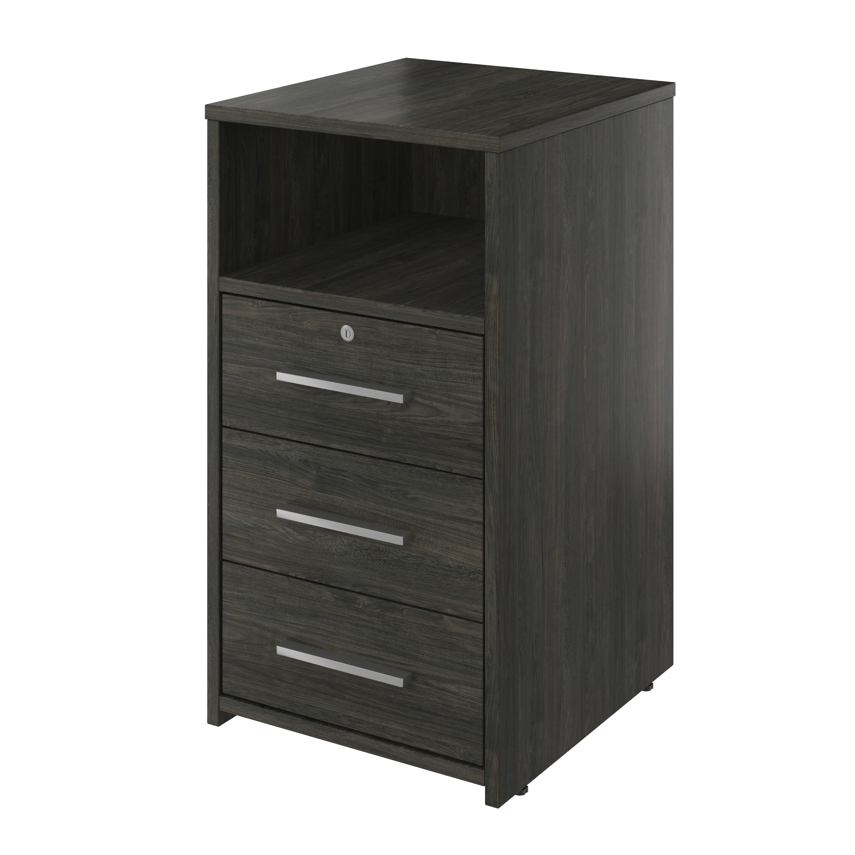 Тумба приставная с нишей, 3 ящика с замком Канцлер КЦ10.12 дерево карбон