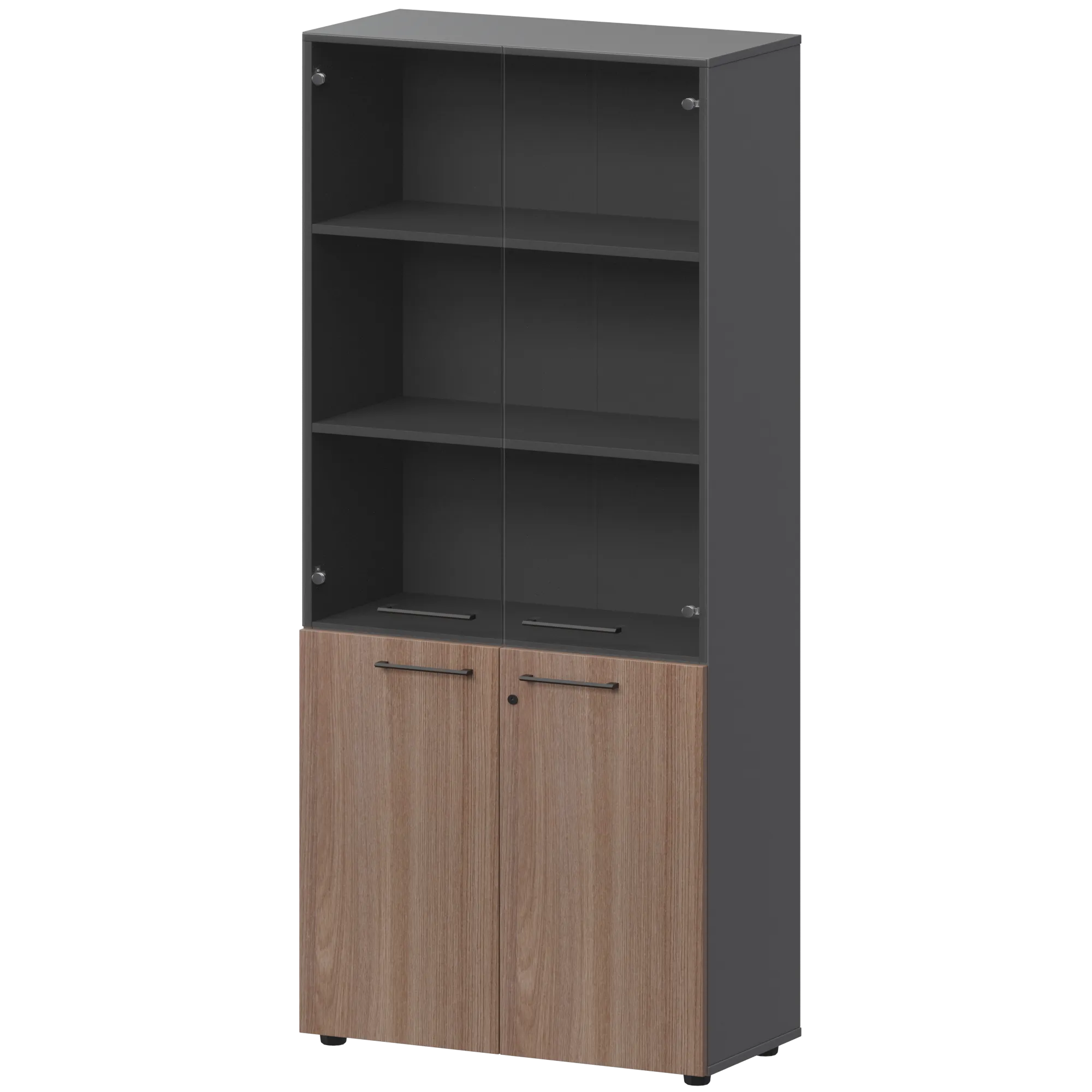 КОРТЕЗ Шкаф высокий закрытый с стеклом СМШ58.28F.38SМ Темный шимо/Графит 792x380x1963