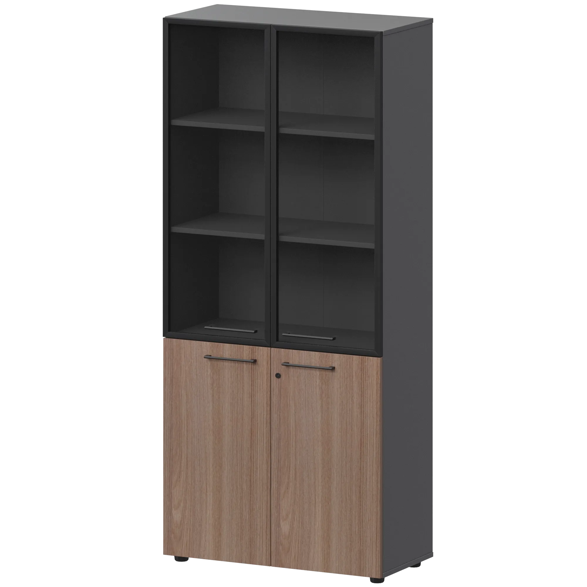 КОРТЕЗ Шкаф высокий закрытый с стеклом в алюминиевой раме СМШ58.28F.38RSМ Темный шимо/Графит 792x382x1963