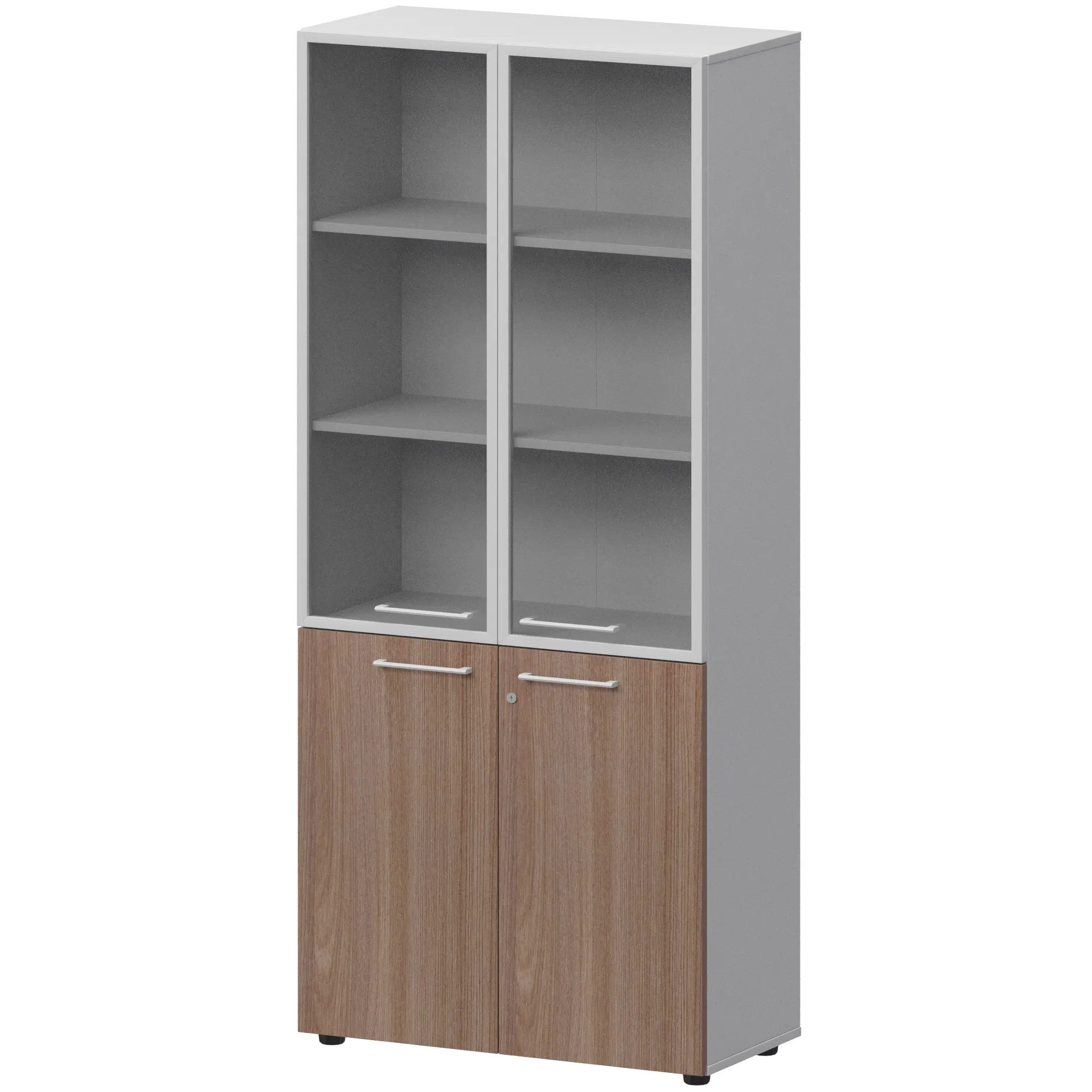 КОРТЕЗ Шкаф высокий закрытый с стеклом в алюминиевой раме СМШ58.28F.38RSМ Темный шимо/Белый 792x382x1963