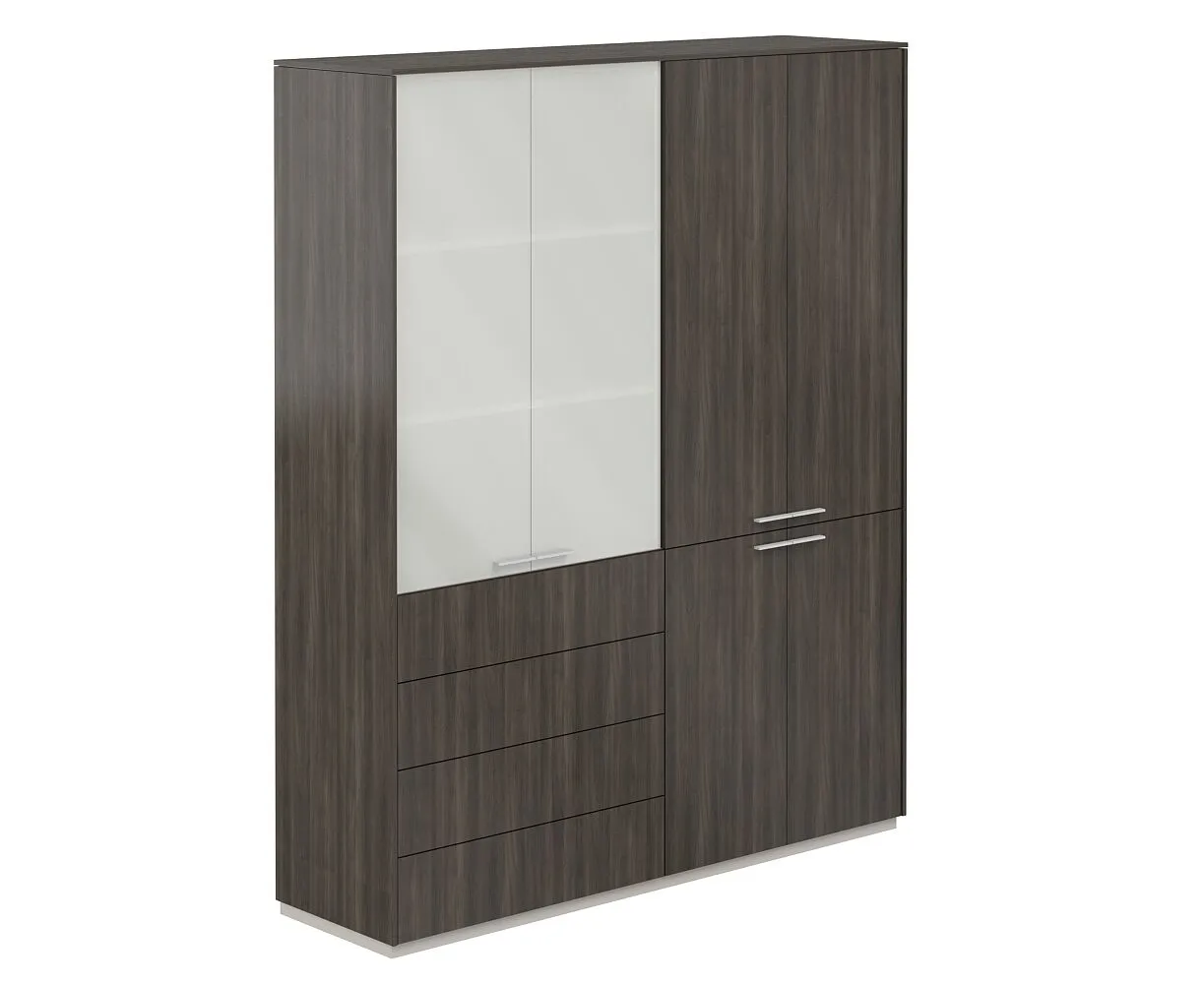 Шкаф высокий двойной, обвязка бренсон трюфель, фасады бренсон трюфель, Atlas NZ-0301+NZ-0312.BT.BT