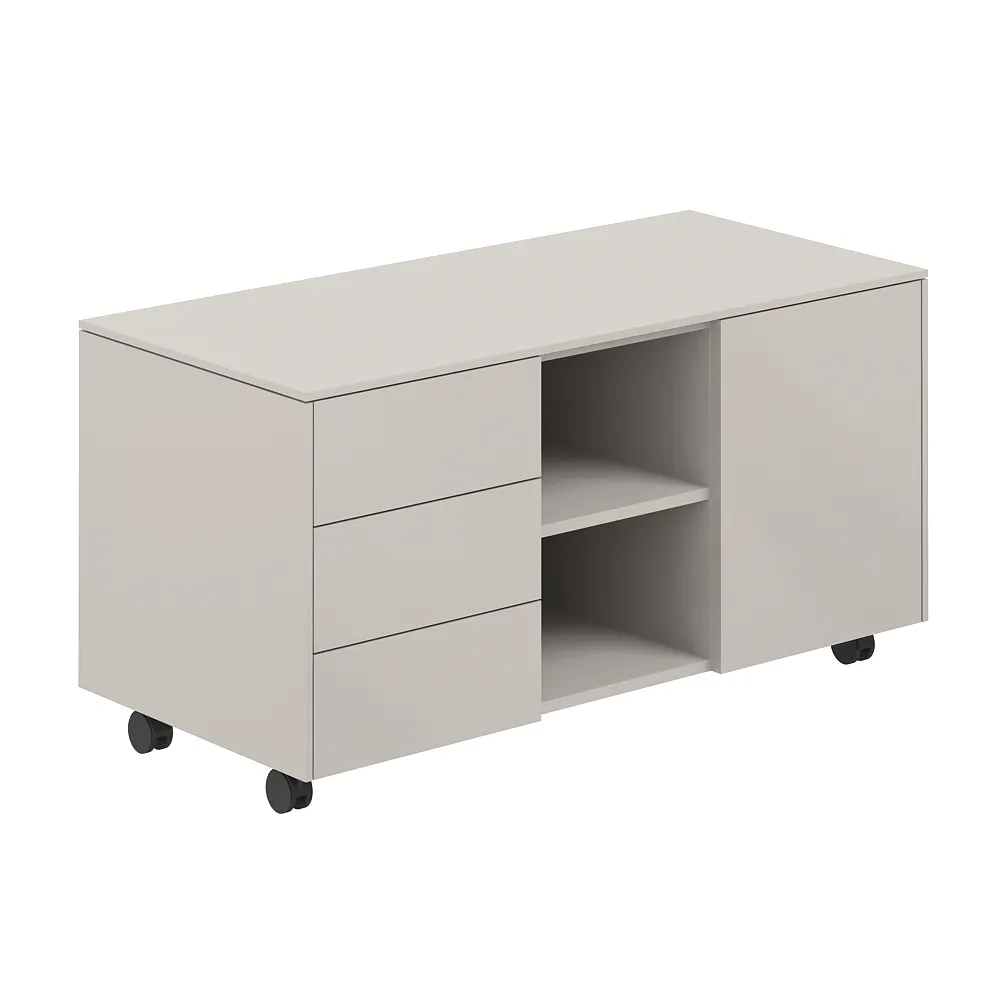 Тумба мобильная 3-х секционная, обвязка серый камень, фасады серый камень Atlas NZ-0233.GS.GS