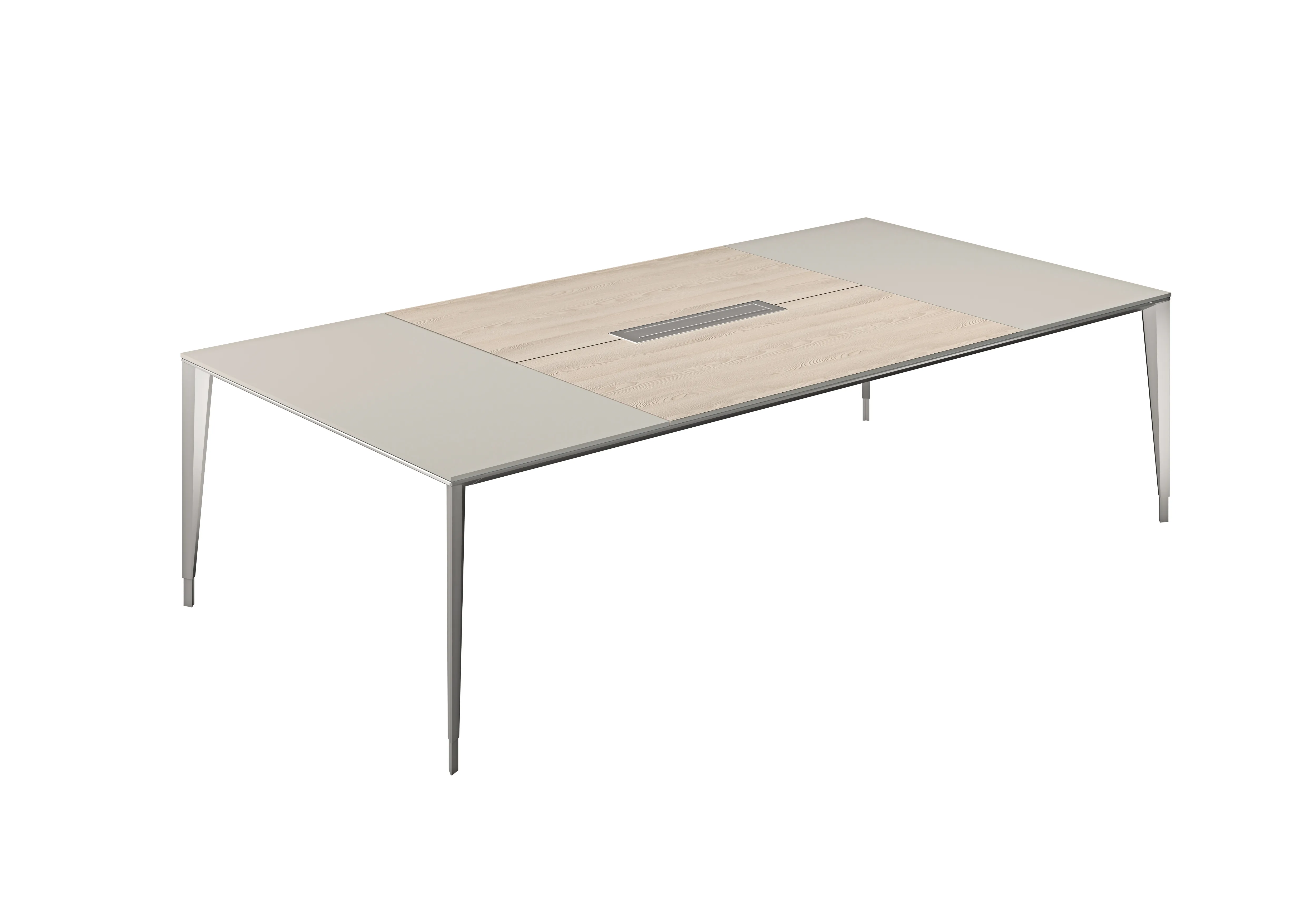 Стол конференц домино вдоль, серый камень, центр ясень наварра, мк алюминий Atlas NZ-0104.GS.YN.AL