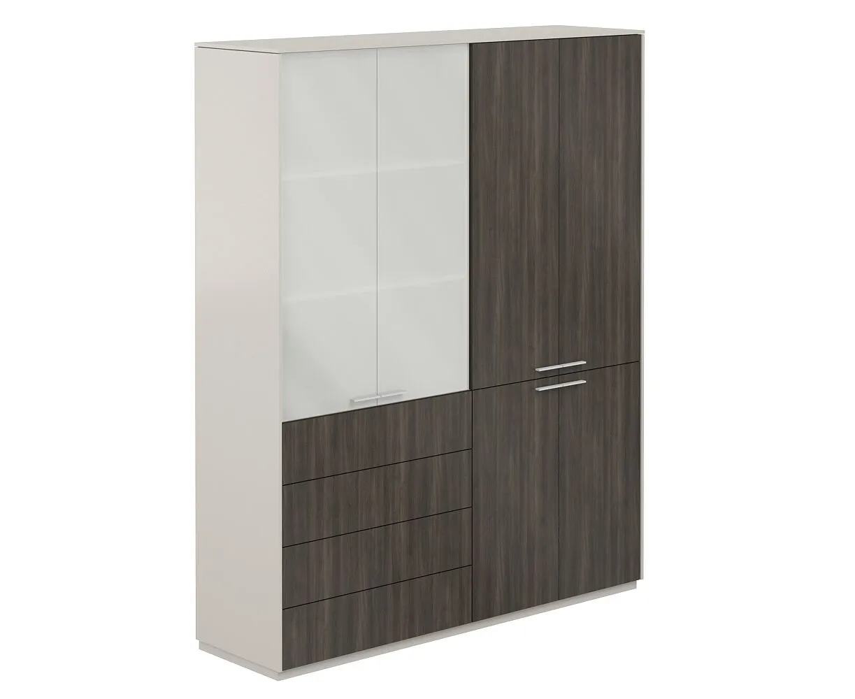 Шкаф высокий двойной, обвязка серый камень, фасады бренсон трюфель, Atlas NZ-0301+NZ-0312.GS.BT