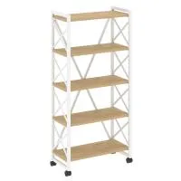 Стеллаж на колесных опорах - 5 полки VR.L-MST.K-5.8 (тиквуд светлый/белый)