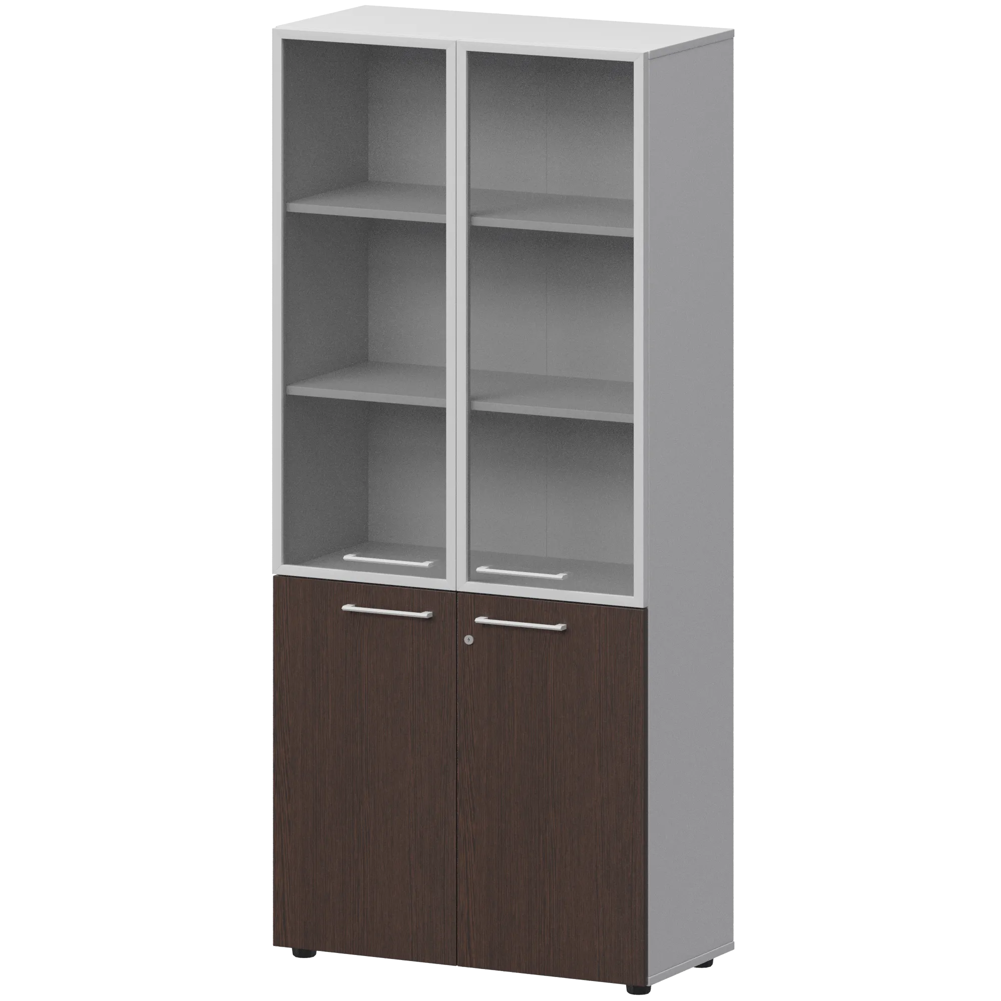 КОРТЕЗ Шкаф высокий закрытый с стеклом в алюминиевой раме СМШ58.28F.38RSМ Дуб венге/Белый 792x382x1963