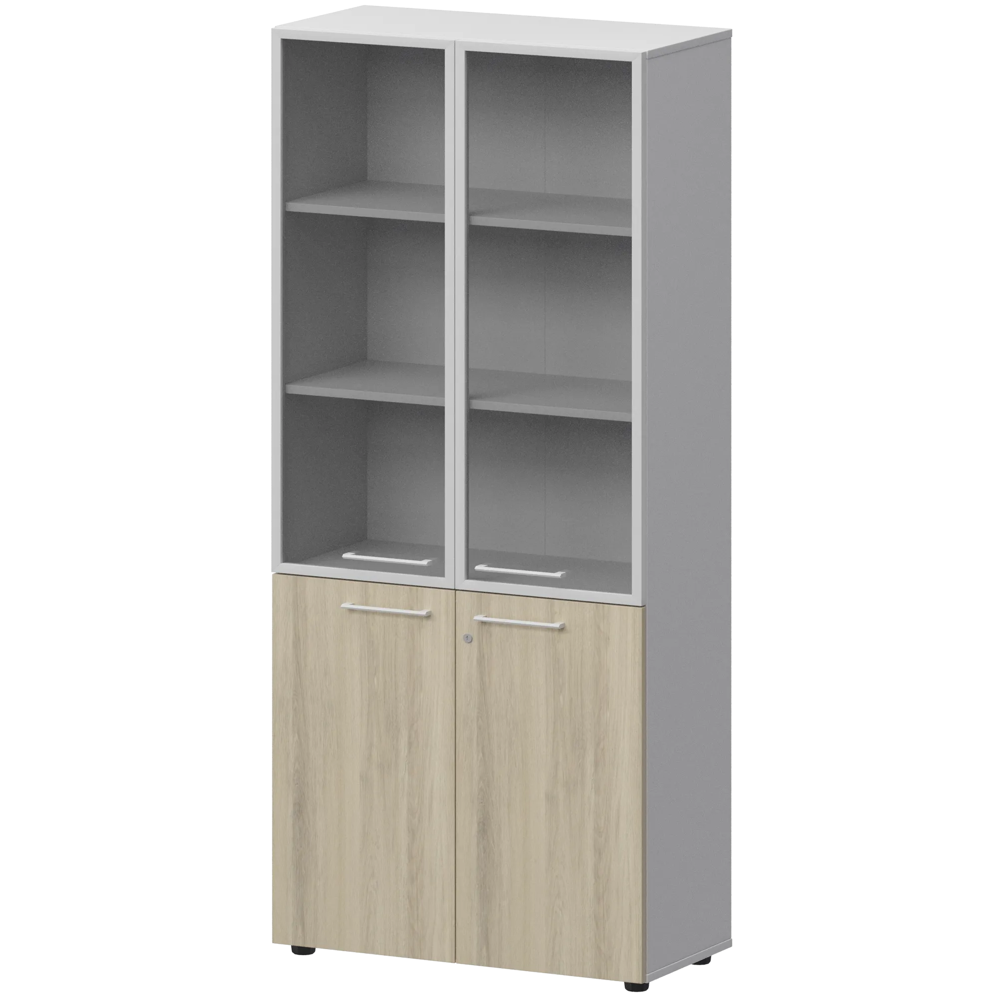 КОРТЕЗ Шкаф высокий закрытый с стеклом в алюминиевой раме СМШ58.28F.38RSМ Кронберг/Белый 792x382x1963