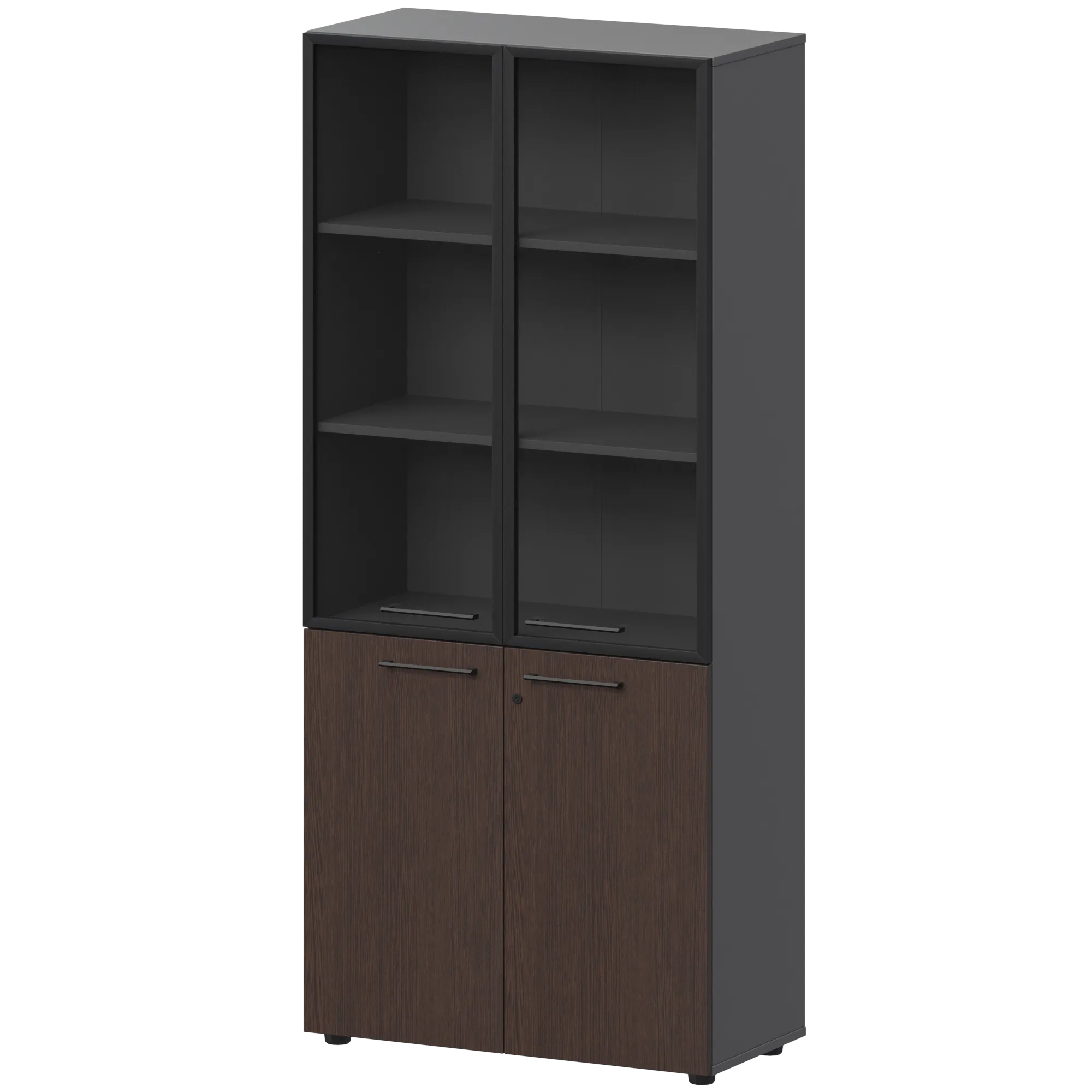 КОРТЕЗ Шкаф высокий закрытый с стеклом в алюминиевой раме СМШ58.28F.38RSМ Дуб венге/Графит 792x382x1963