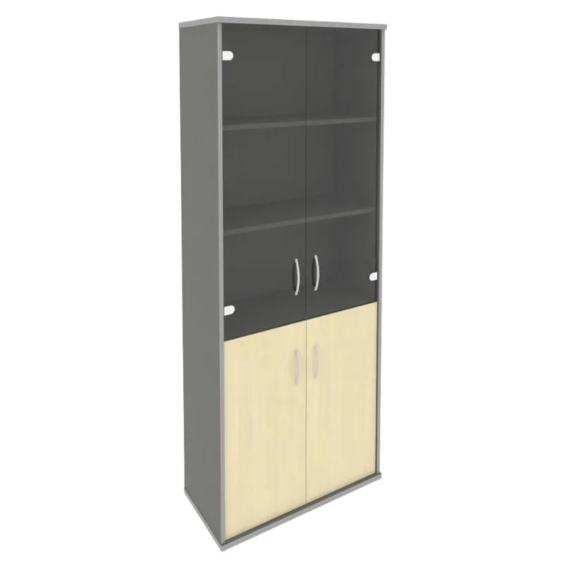 Шкаф высокий широкий (2 низкие двери ЛДСП, 2 средние двери стекло) RIVA А.СТ-1.2