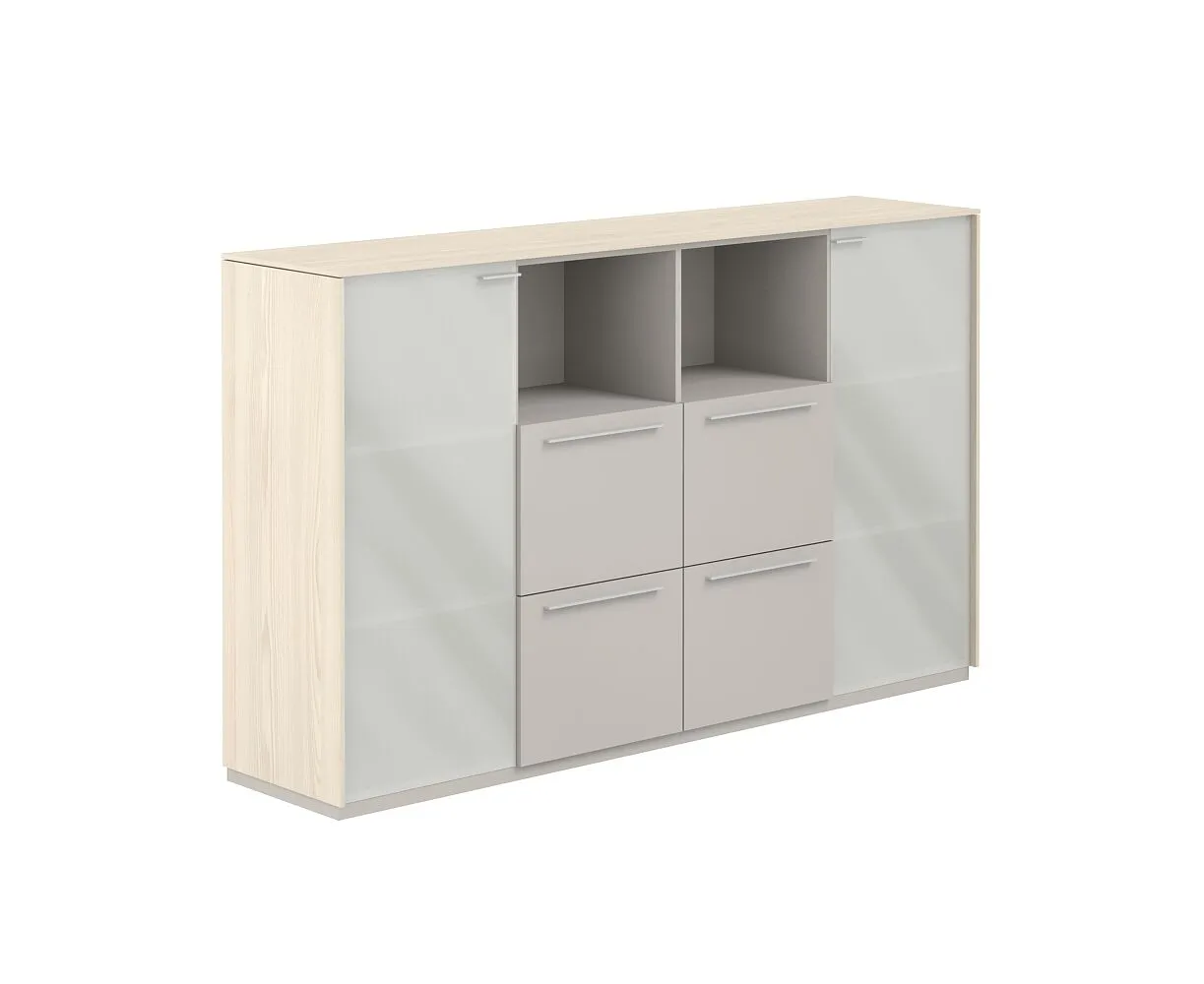 Шкаф средний, обвязка ясень наварра, фасады серый камень, Atlas NZ-0336.YN.GS