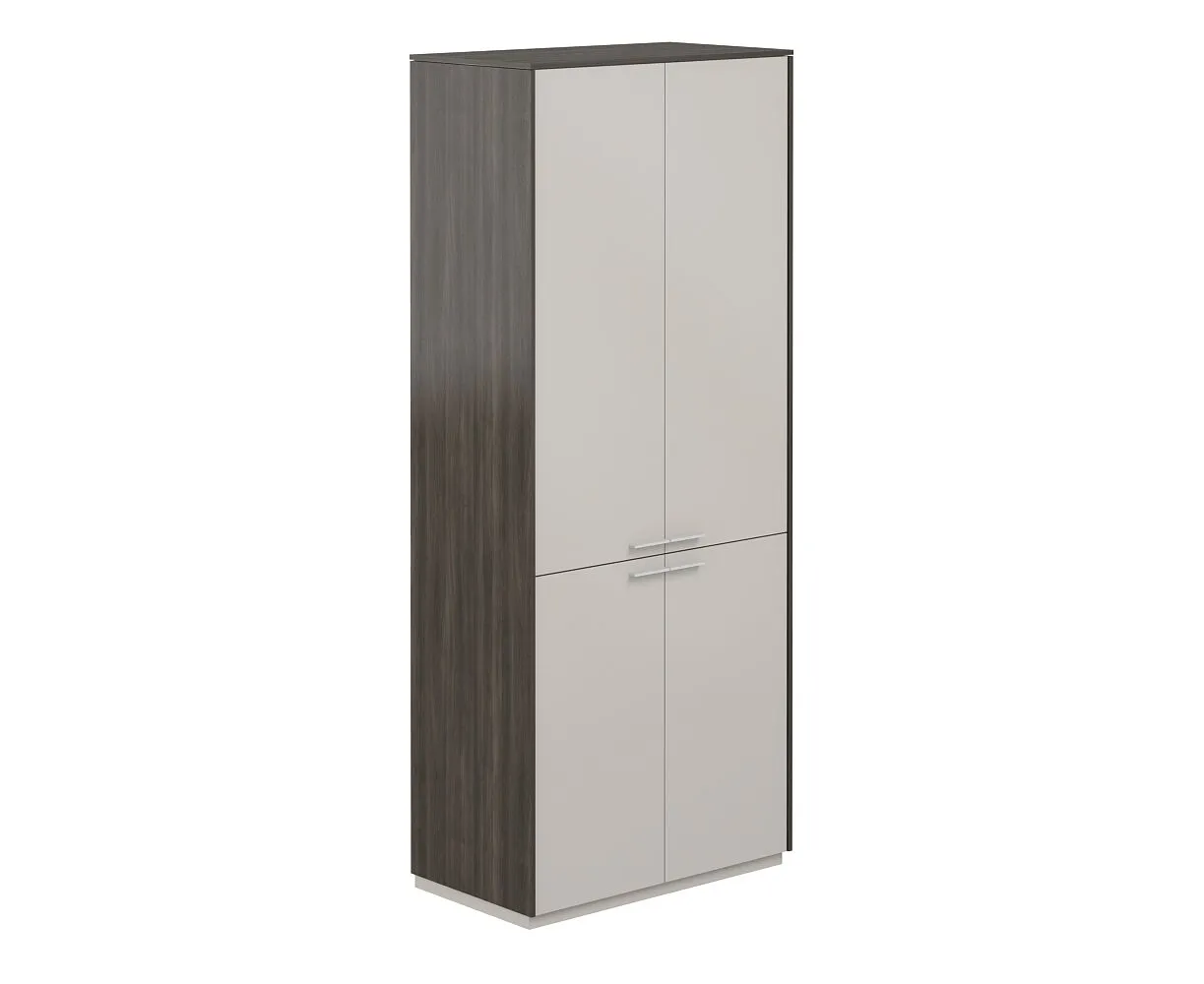 Шкаф высокий, 4 двери, обвязка бренсон трюфель, фасады серый камень, Atlas NZ-0321.BT.GS