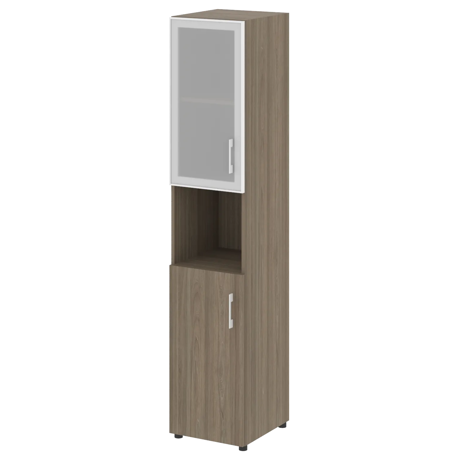 Шкаф высокий узкий левый (1 низкий фасад ЛДСП + 1 низкий фасад стекло в раме) Yalta LT.SU-1.4 R L/R вяз благородный