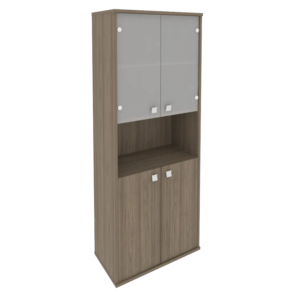 Шкаф высокий широкий (2 низкие двери ЛДСП, 2 низкие двери стекло) Style Л.СТ-1.4