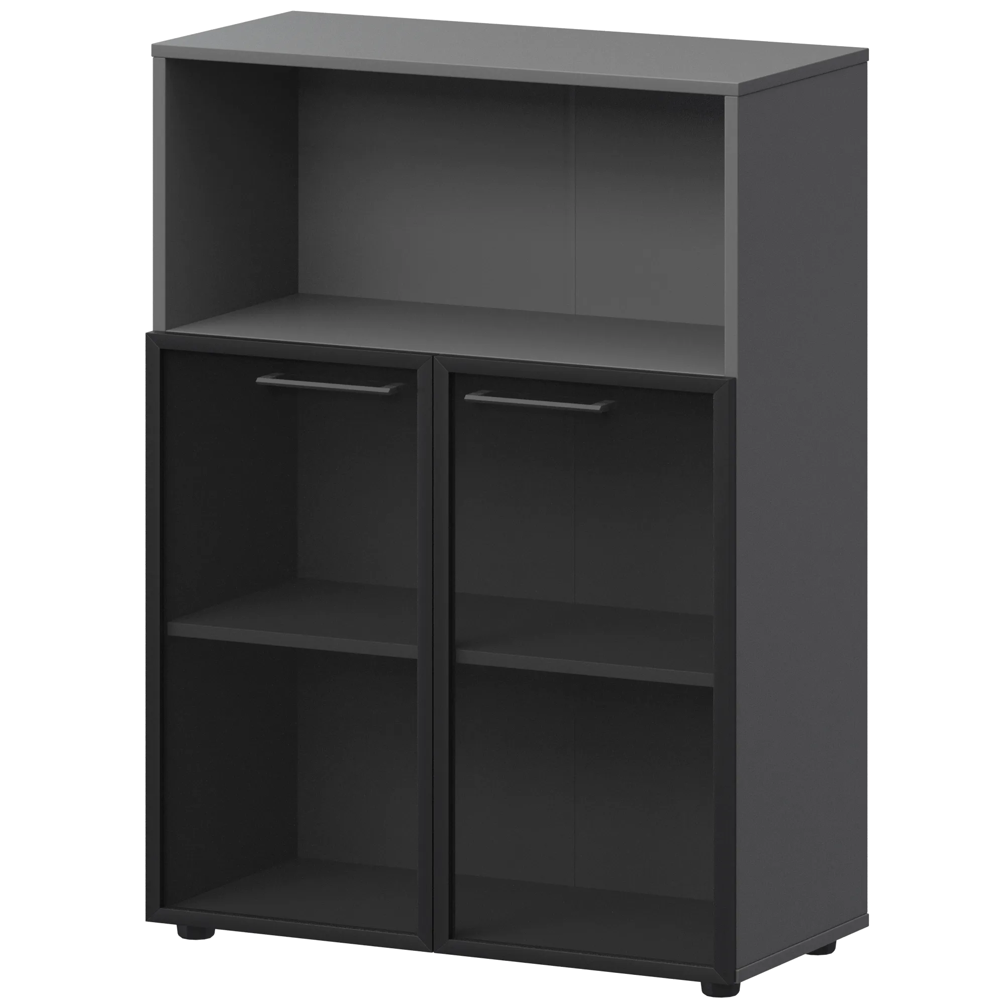 КОРТЕЗ Шкаф средний с нишей со стеклом в ал. рамке СМШ38.28RS Графит 792x380x1189