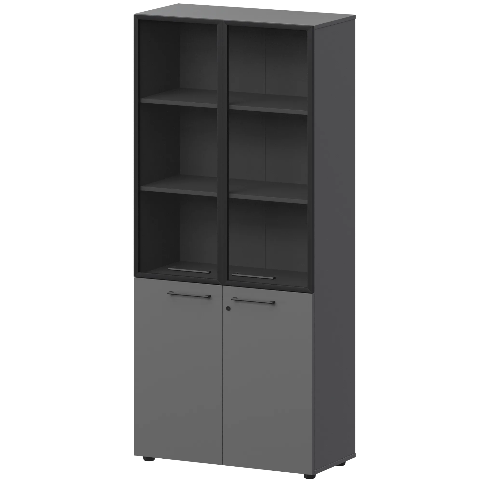 КОРТЕЗ Шкаф высокий закрытый с стеклом в алюминиевой раме СМШ58.28F.38RSМ Графит 792x382x1963