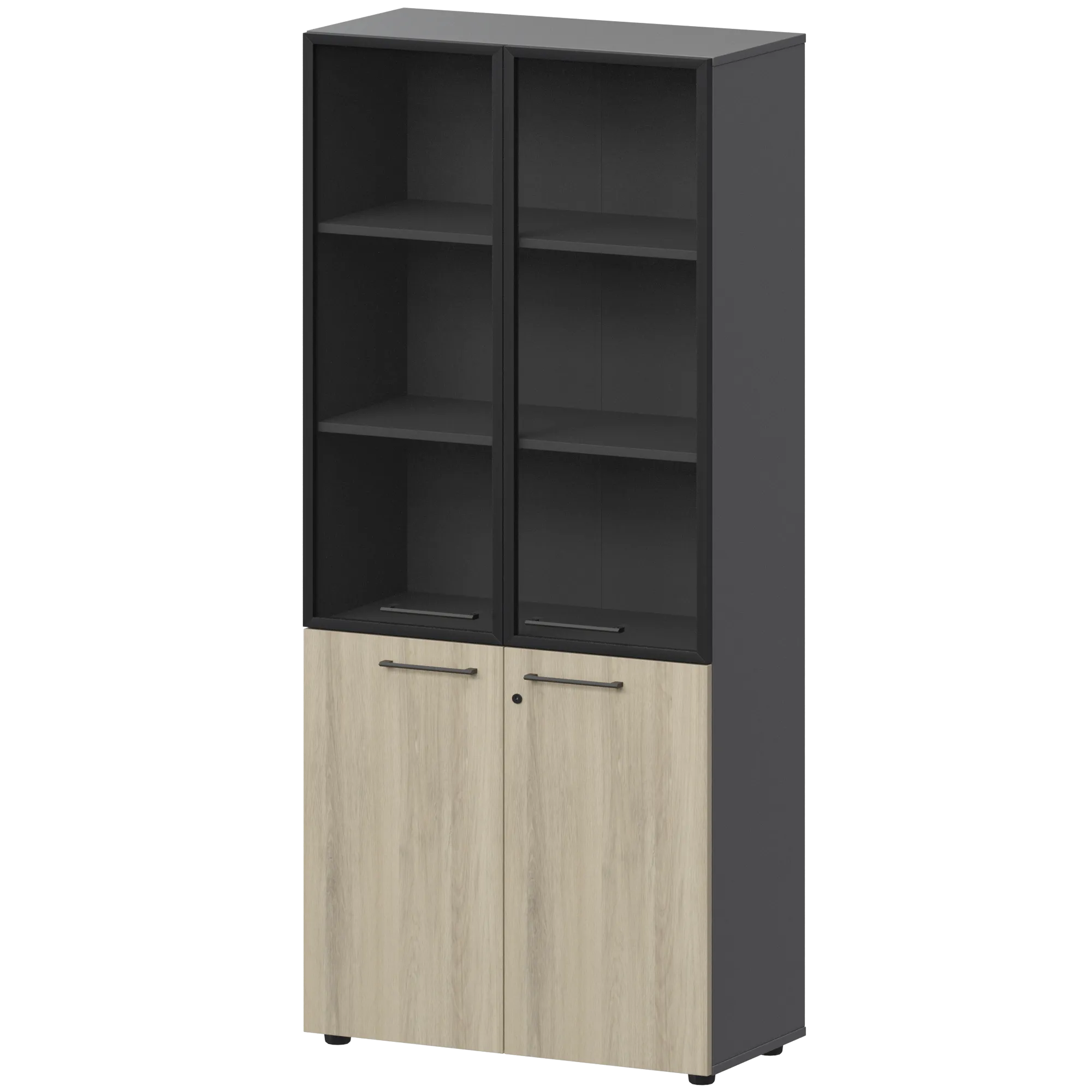 КОРТЕЗ Шкаф высокий закрытый с стеклом в алюминиевой раме СМШ58.28F.38RSМ Кронберг/Графит 792x382x1963