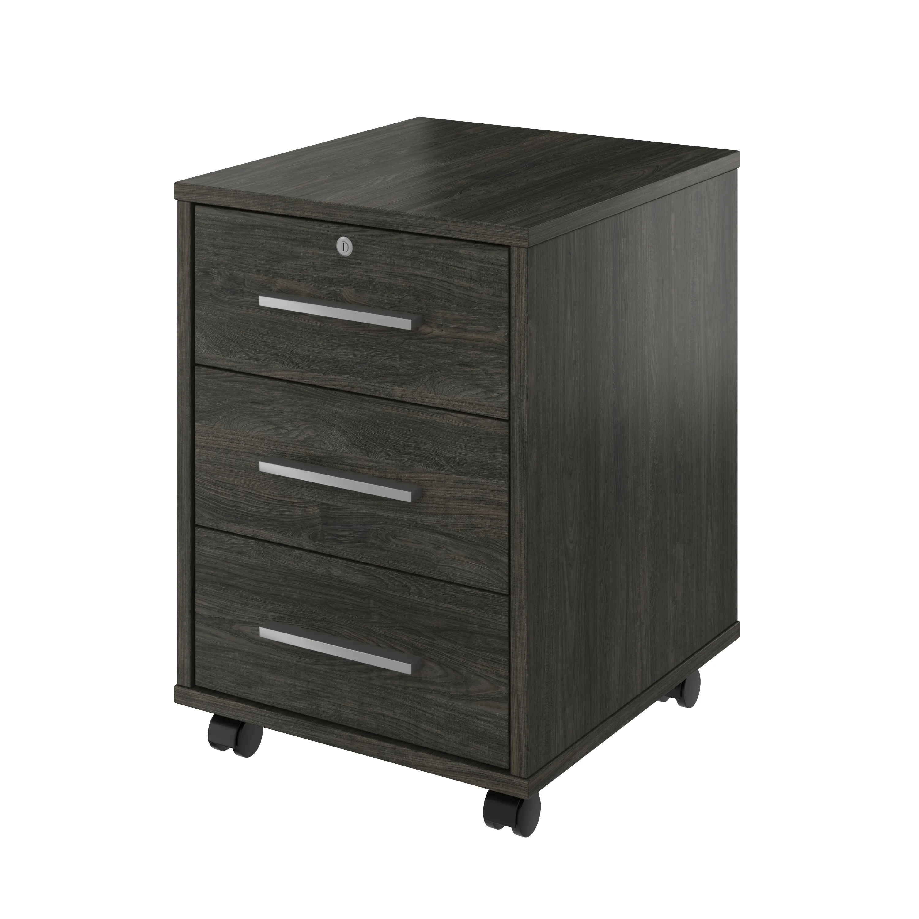 Тумба выкатная 3 ящика с замком Канцлер КЦ09.12 дерево карбон