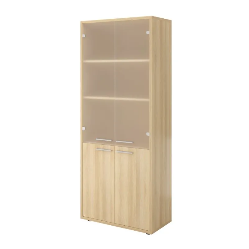 Шкаф высокий со стеклом (сатин) Дублин ДБ42 (акация)