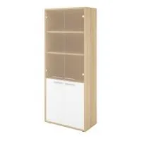 Шкаф высокий со стеклом (сатин) Дублин ДБ42 (акация/белый)