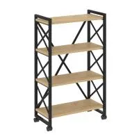 Стеллаж на колесных опорах - 4 полки VR.L-MST.K-4.8 (тиквуд светлый/черный)