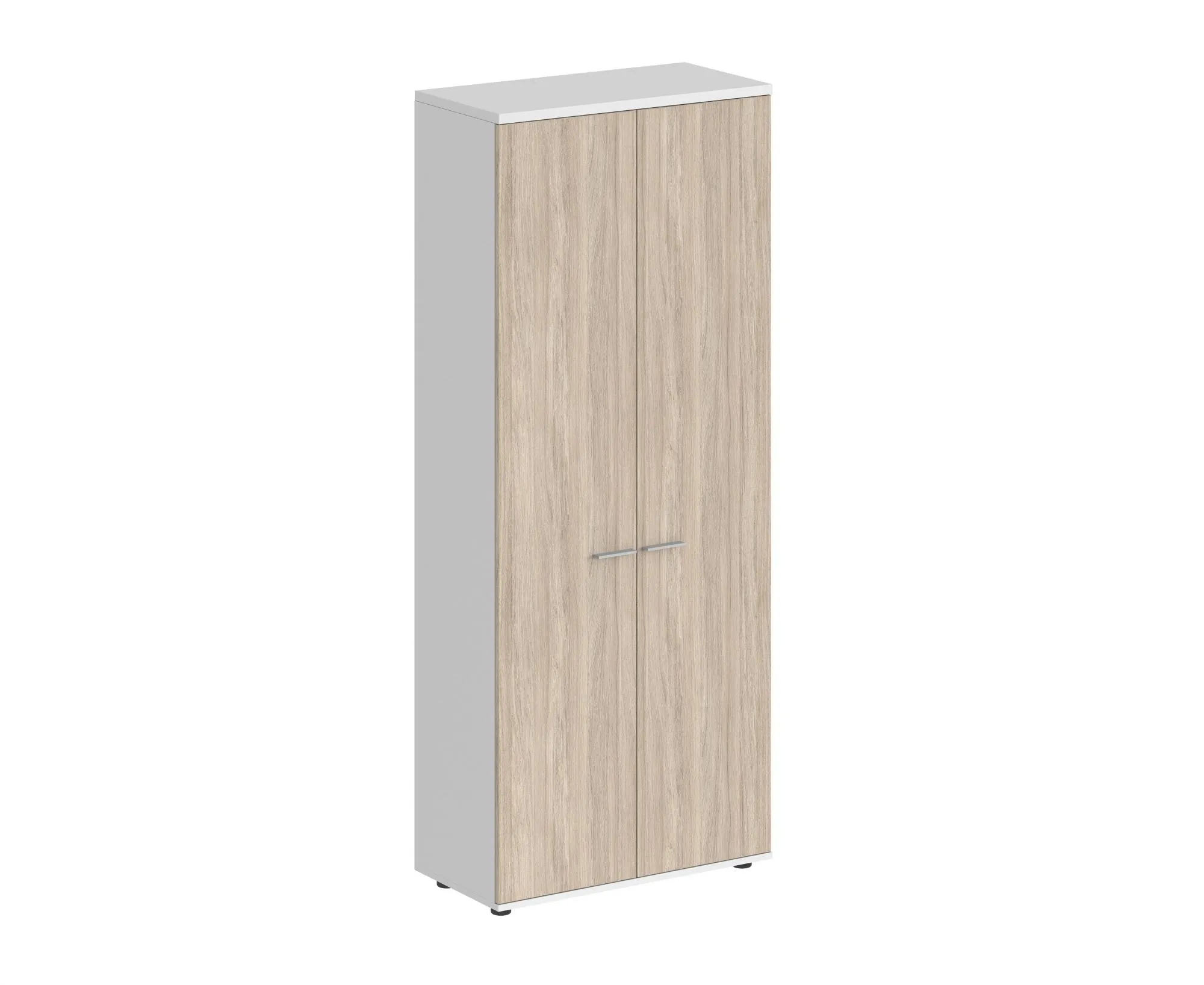 Шкаф высокий, 2-х дв., з.ст HDF, корпус белый, фасады дуб светлый, Sigma SG.801.WH.OL