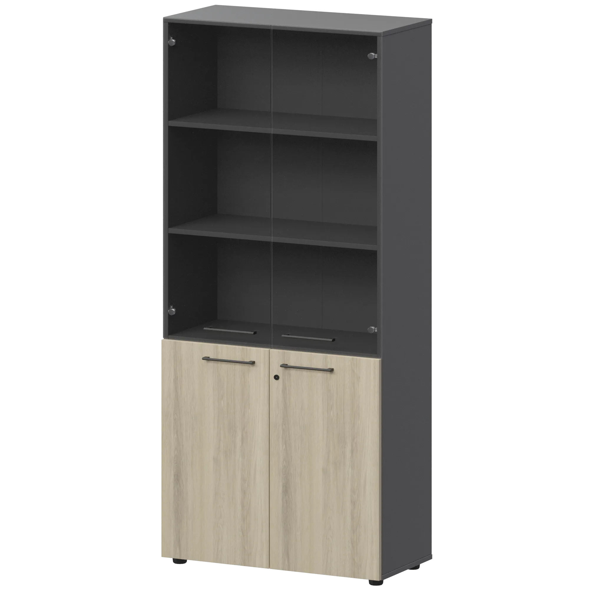 КОРТЕЗ Шкаф высокий закрытый с стеклом СМШ58.28F.38SМ Кронберг/Графит 792x380x1963