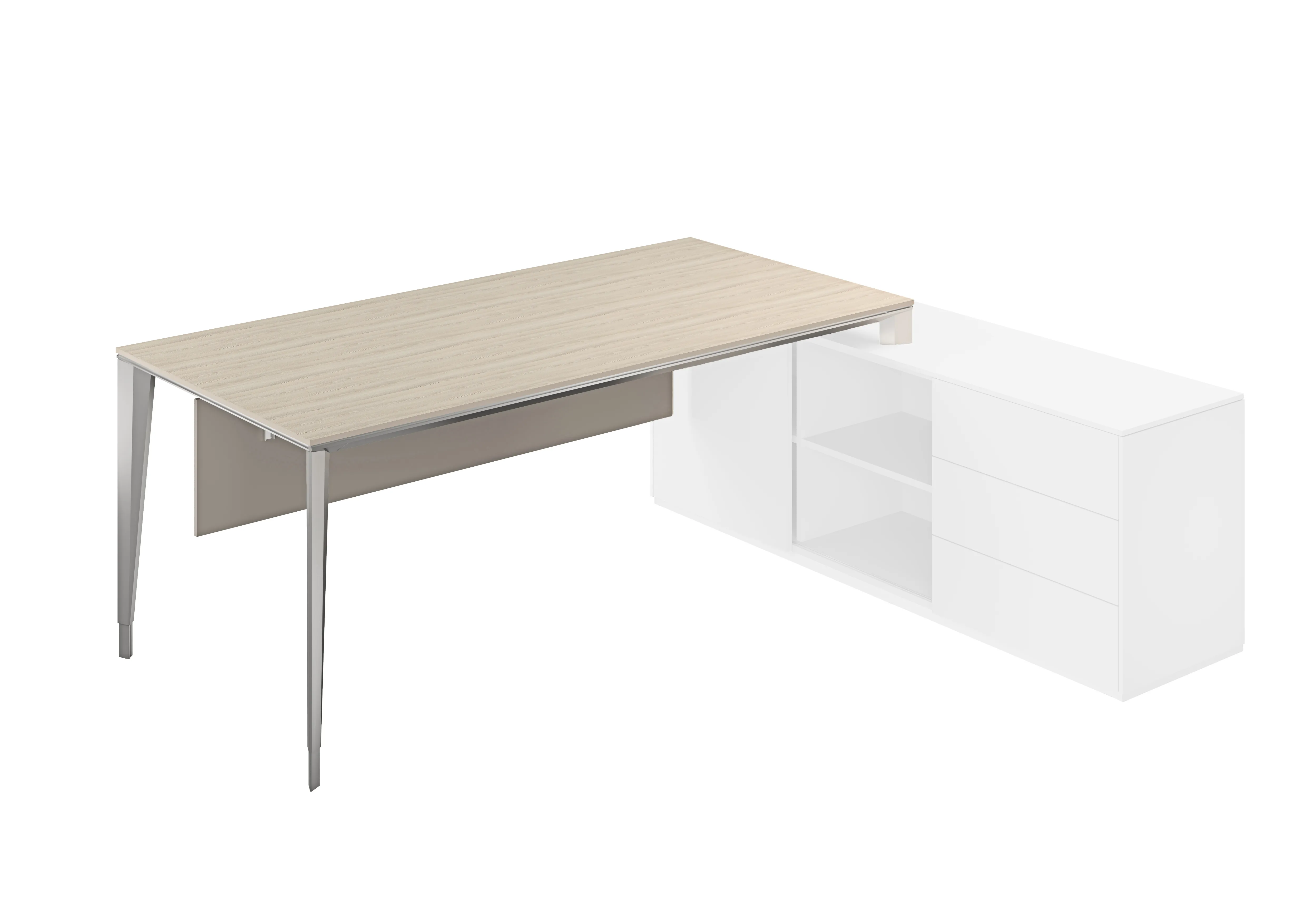 Стол под опорную тумбу 1700 правый, ясень наварра, мк алюминий  Atlas NZ-0105.YN.AL R