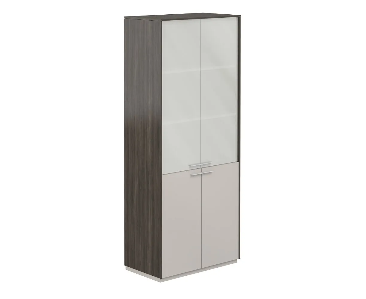 Шкаф высокий, стекло матовое, обвязка бренсон трюфель, фасады серый камень, Atlas NZ-0351.BT.GS