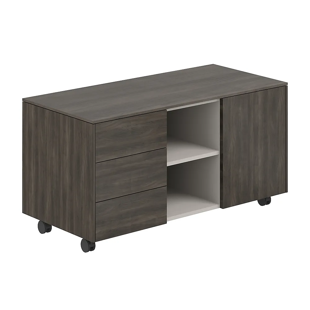 Тумба мобильная 3-х секционная, обвязка бренсон трюфель, фасады бренсон трюфель Atlas NZ-0203.BT.BT