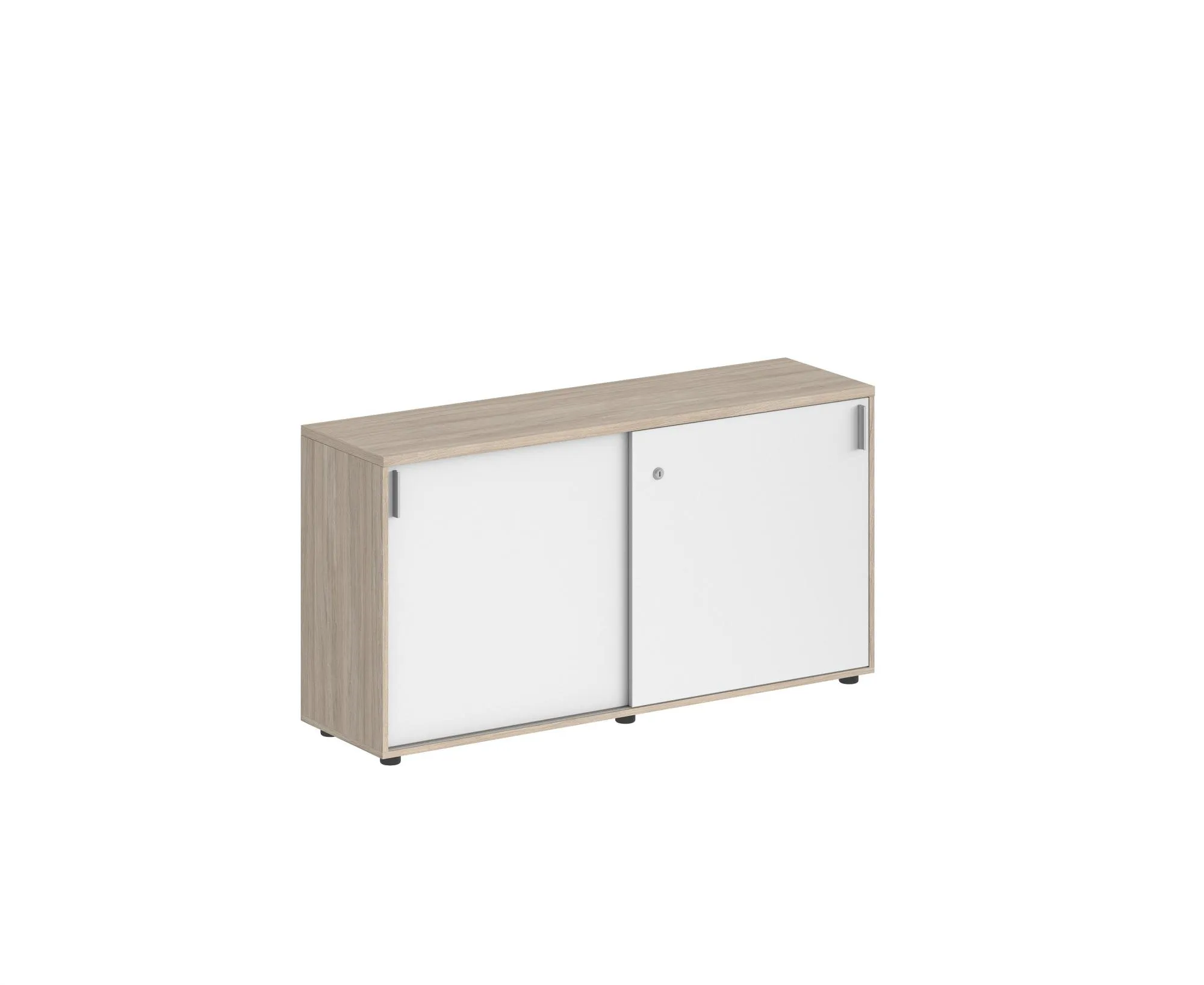 Шкаф-купе низкий  с замком, корпус дуб светлый, фасады белый, Sigma SG.702.OL.WH