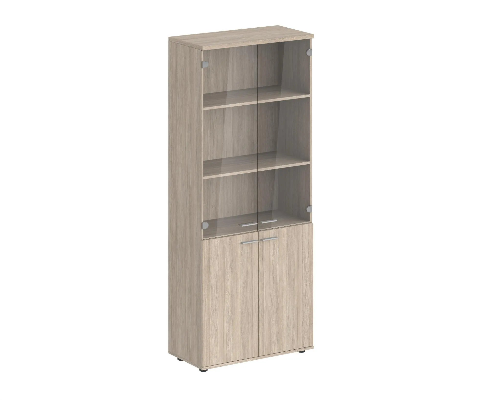 Шкаф высокий, 4-х дв., со стеклом, з.ст HDF, корпус дуб светлый, фасады дуб светлый, Sigma SG.801.OL.OL.GL