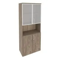 Шкаф высокий широкий (2 низких фасада ЛДСП + 2 низких фасада стекло в раме) ONIX O.ST-1.4R