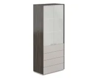 Шкаф высокий, стекло матовое, 4 ящика, обвязка бренсон трюфель, фасады серый камень, Atlas NZ-0312.BT.BT