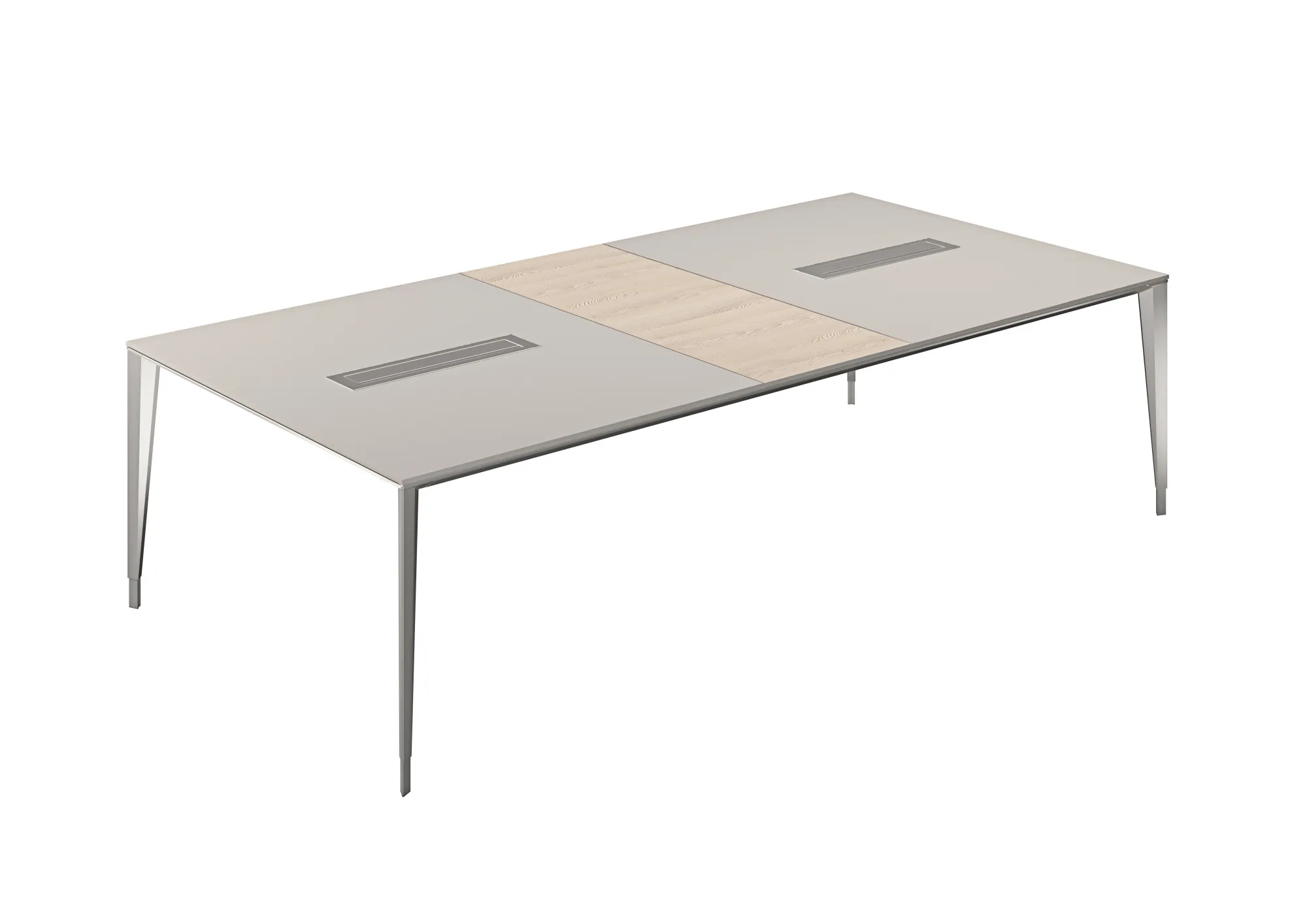 Стол конференц домино поперёк, серый камень, центр ясень наварра, мк алюминий Atlas NZ-0103.GS.YN.AL
