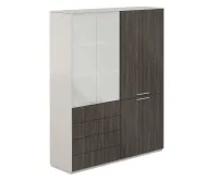 Шкаф высокий двойной, обвязка серый камень, фасады бренсон трюфель, Atlas NZ-0301+NZ-0312.GS.BT