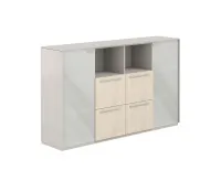 Шкаф средний, обвязка серый камень, фасады ясень наварра, Atlas NZ-0316.GS.YN