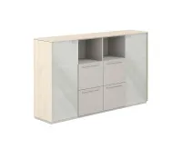 Шкаф средний, обвязка ясень наварра, фасады серый камень, Atlas NZ-0336.YN.GS