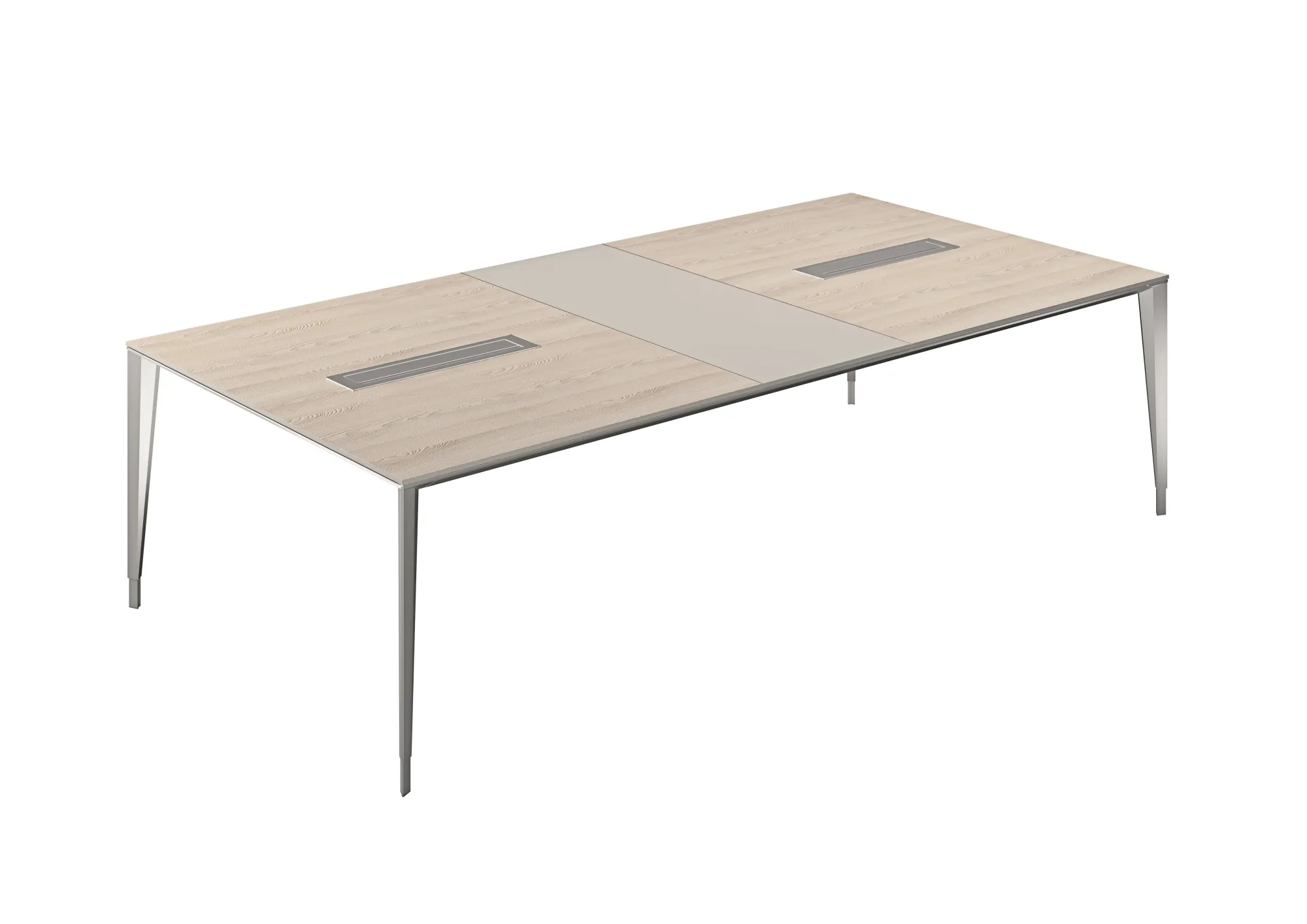 Стол конференц домино поперёк, ясень наварра, центр серый камень, мк алюминий Atlas NZ-0103.YN.GS.AL