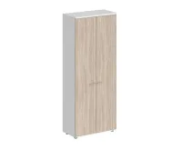 Шкаф высокий, 2-х дв., з.ст HDF, корпус белый, фасады дуб светлый, Sigma SG.801.WH.OL