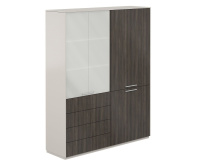 Шкаф высокий двойной, обвязка серый камень, фасады бренсон трюфель, Atlas NZ-0301+NZ-0312.GS.BT