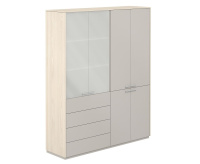 Шкаф высокий двойной, обвязка ясень наварра, фасады серый камень, Atlas NZ-0321+NZ-0332.YN.GS