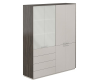 Шкаф высокий двойной, обвязка бренсон трюфель, фасады серый камень, Atlas NZ-0321+NZ-0332.BT.GS